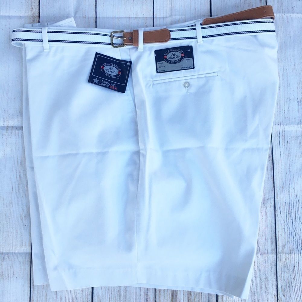 Knightsbridge White W/Belt Shorts Flat Front 50